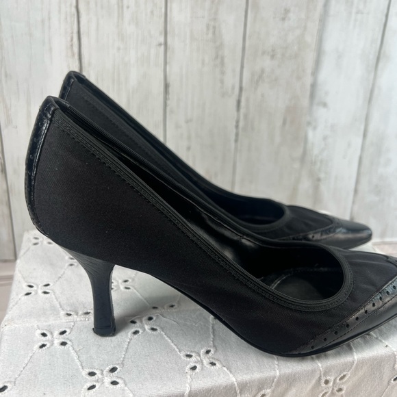Black kitten Heel Pointy Toe unisa women Two-Tone Fabric Canvas & Leather Sz 6M - Picture 3 of 17